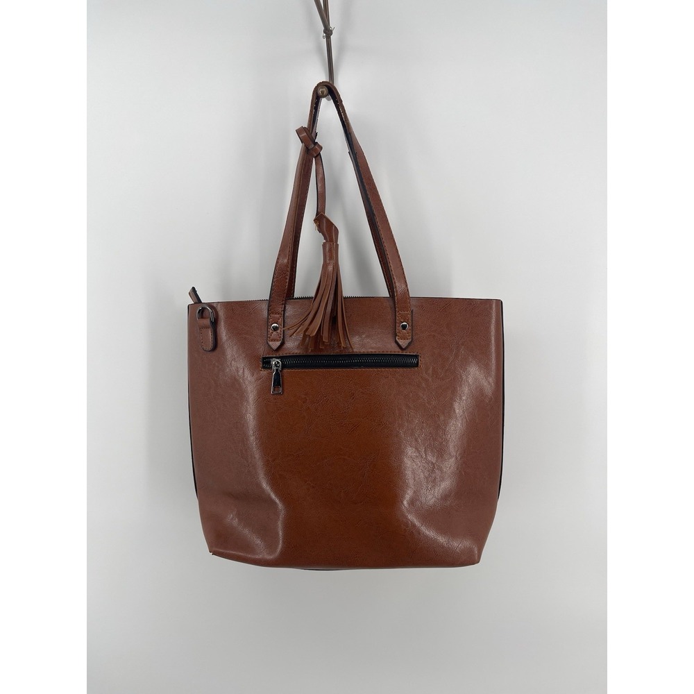 Brown‎ Faux Leather Tote Bag Tassel Zip Pocket Large Women's Shoulder Bag